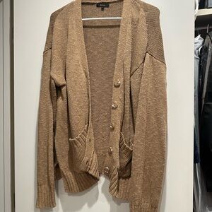 Quince Brown Cardigan Sweater Lightweight Open-Front Design